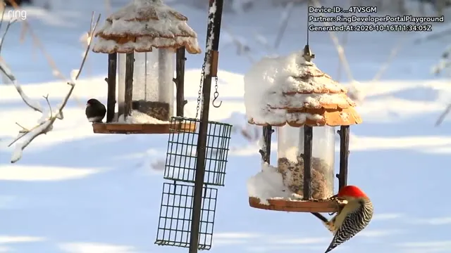 Still frame from Playground recording 07: birds at snowy feeders