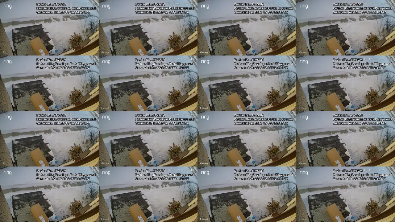 The 16 frames Claude read from Playground recording 20: box seen on the steps and the porch, in time order, left to right and top to bottom, from 0.99 s to 30.71 s